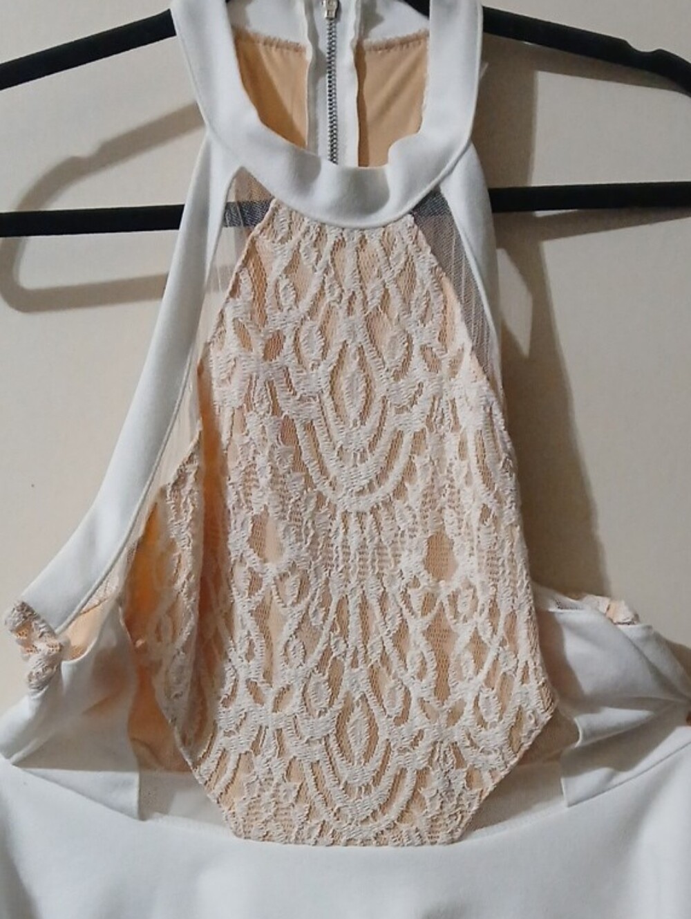 White Halter Dress with Lace Nude Front Panel woman size Large